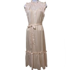 NWT Ethereal Shimmering Champagne Sheer Chiffon Tiered Maxi Dress Cottage Fairy